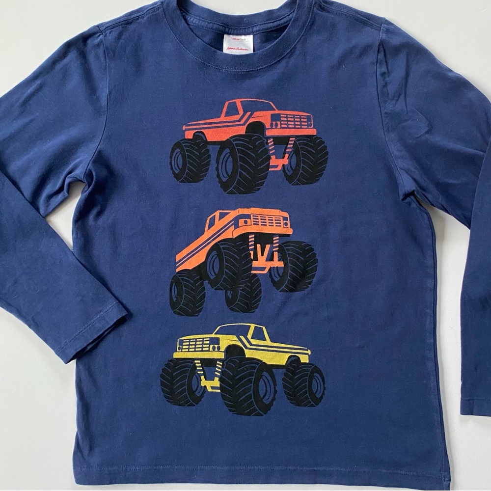 Hanna Andersson Shirt Size 130 8 Trucks  Long Sleeve Navy Blue Vehicles Cotton